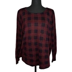 Lane Bryant Maroon and Purple Checkered Sweater, Size 10/12, Pre-owned
